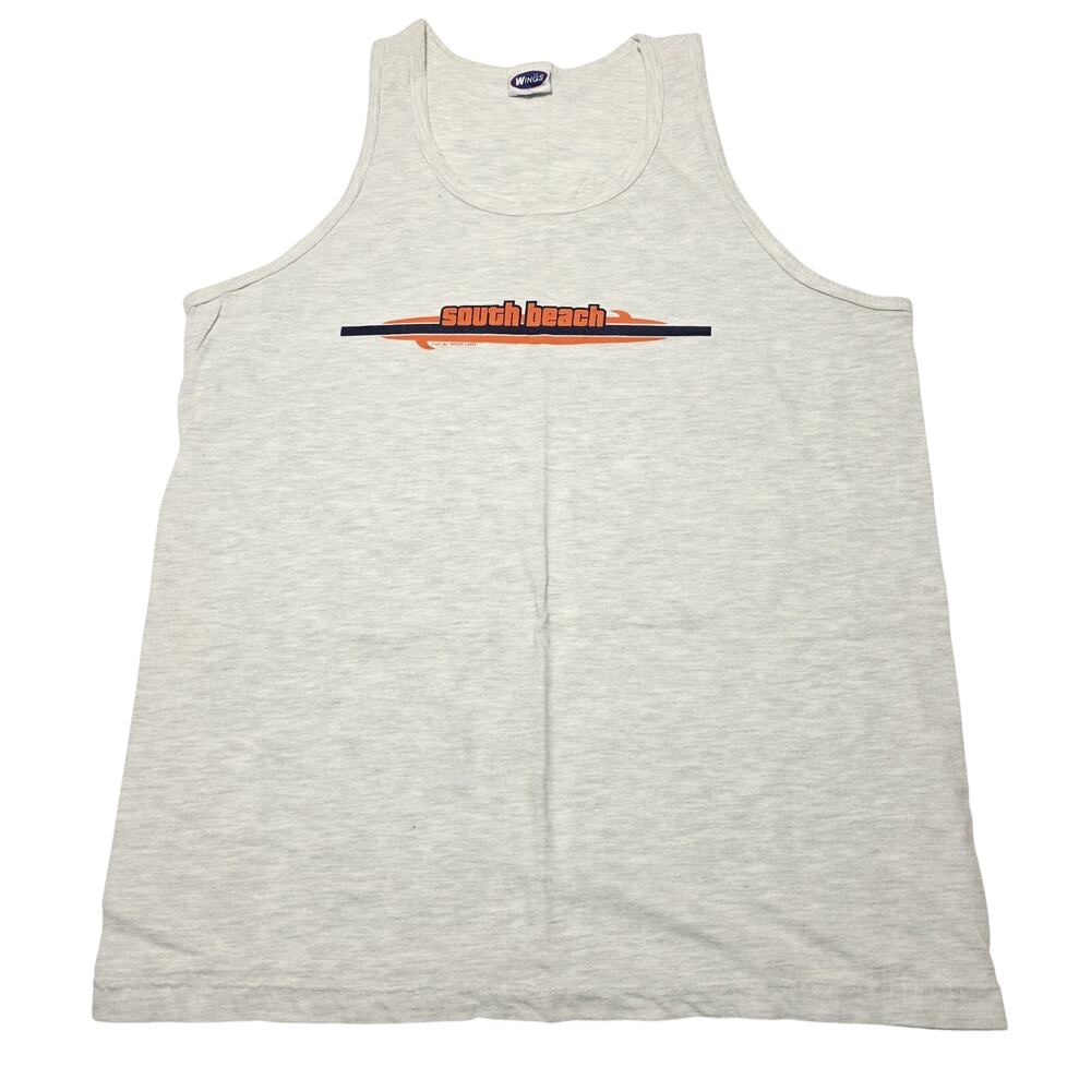Vintage South Beach Florida Graphic 90's Tank Top Shirt Men's Medium M Grey